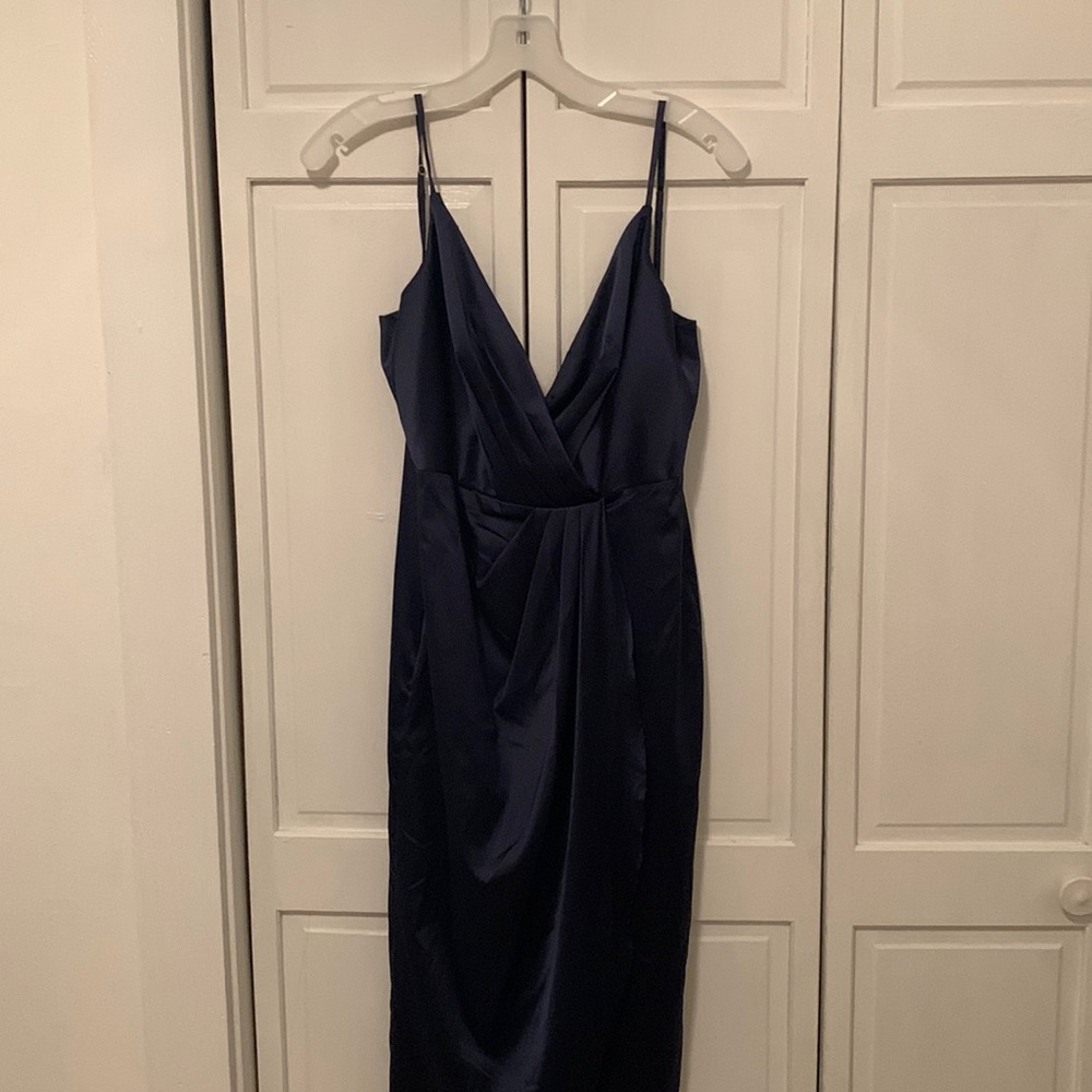 Davids bridal studio dark blue spaghetti strap dress